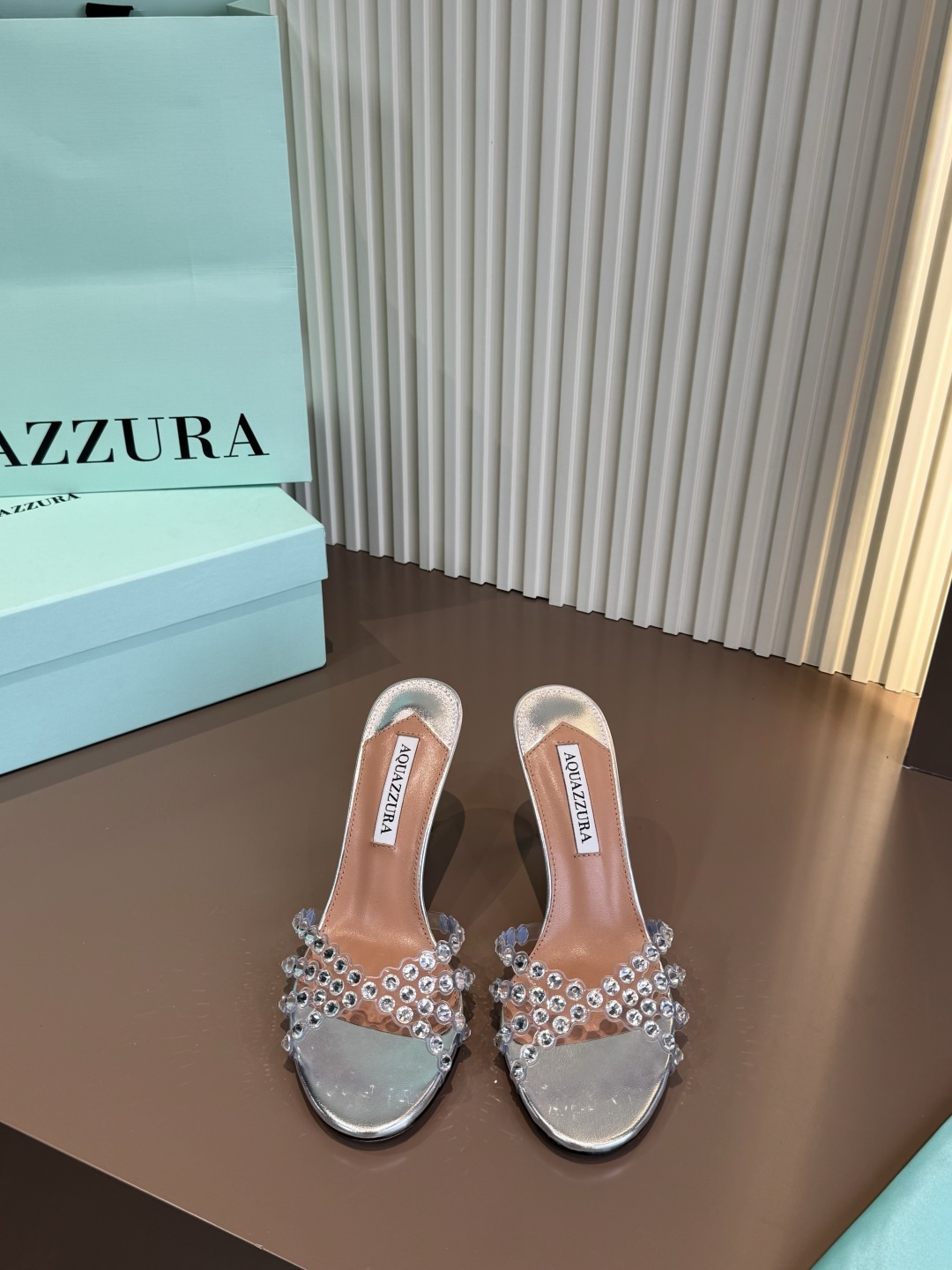Aquazzura 拖鞋 燙鑽 PVC 羊皮 高跟