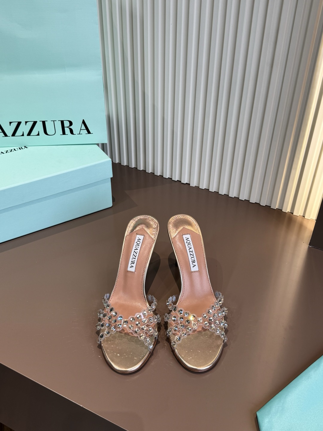 Aquazzura 拖鞋 燙鑽 PVC 鞋面 羊皮墊腳 高跟