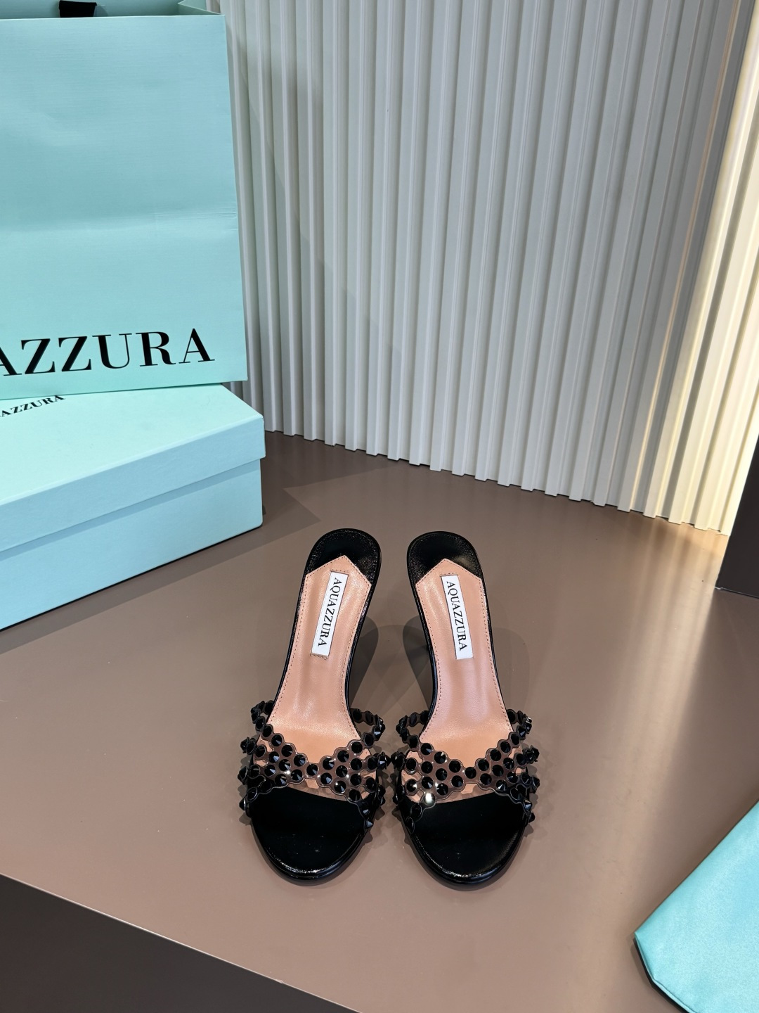 Aquazzura 拖鞋 燙鑽 PVC 羊皮 高跟