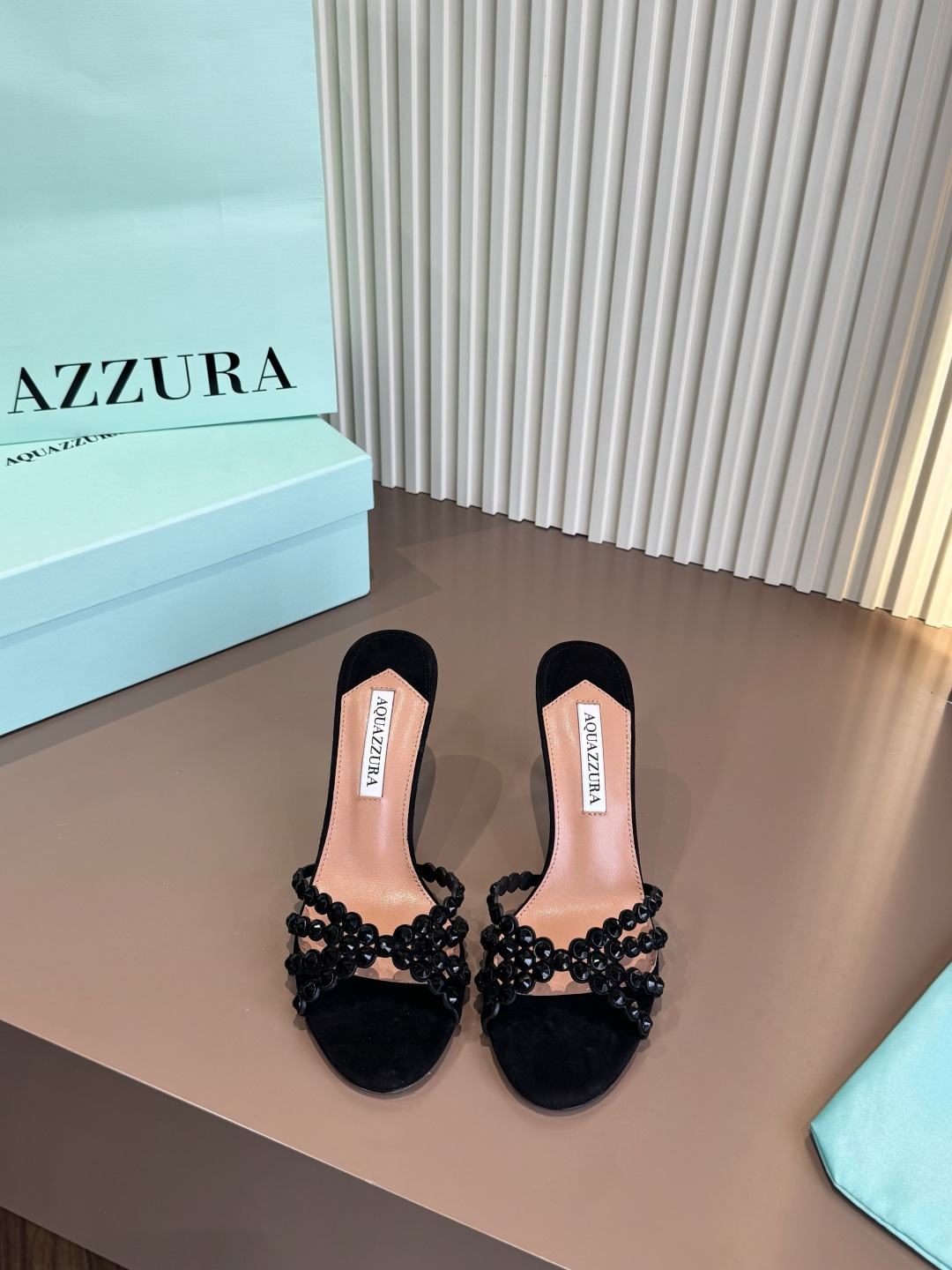 Aquazzura 拖鞋 燙鑽 PVC 羊皮 黑色