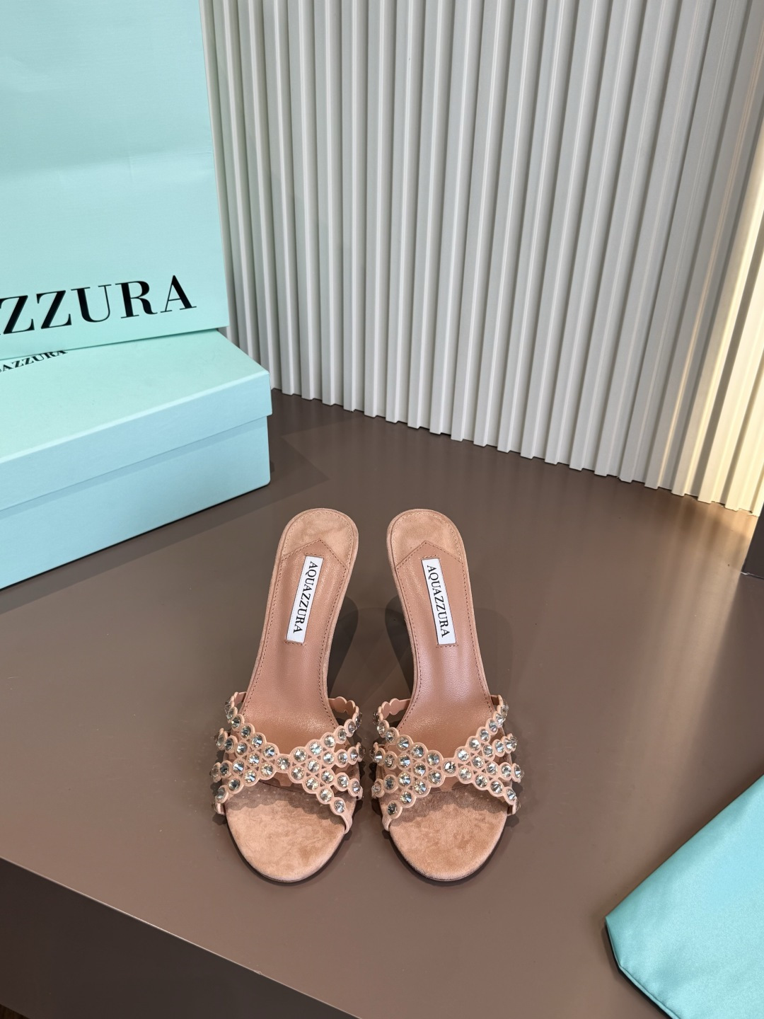Aquazzura 水鑽 PVC 露趾高跟拖鞋