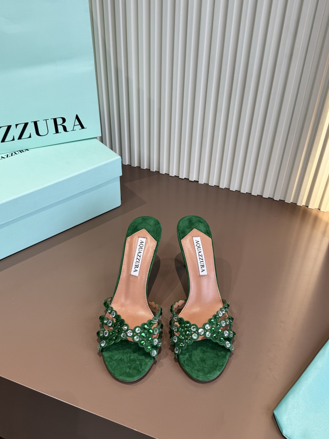 Aquazzura 水鑽 高跟 涼拖 綠色