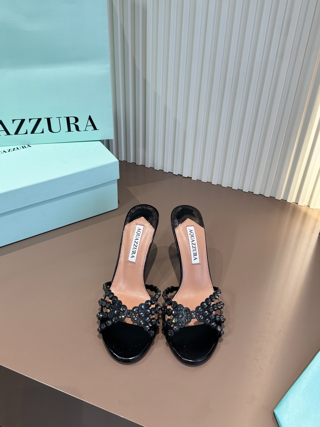 Aquazzura 拖鞋 燙鑽 PVC 羊皮 黑色