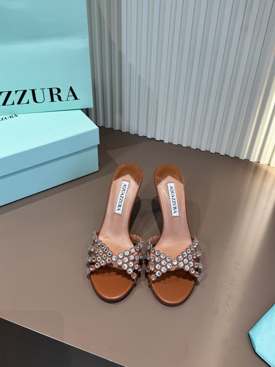 Aquazzura 水鑽 高跟 涼拖 羊皮