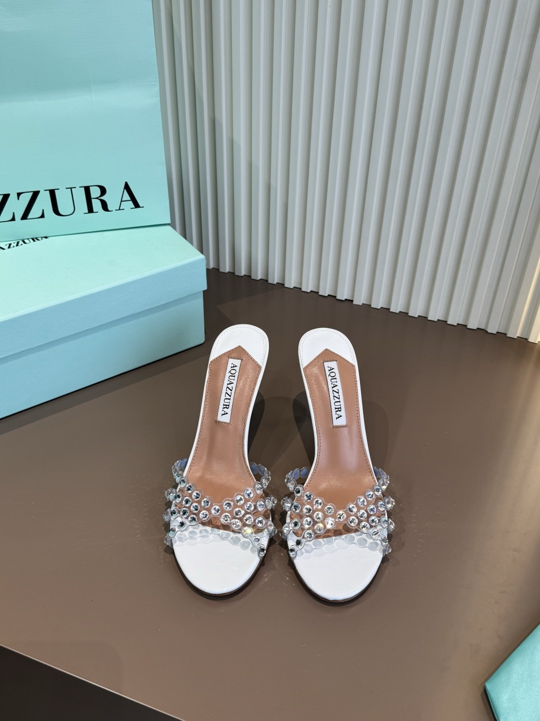 Aquazzura 拖鞋 燙鑽 PVC 羊皮 高跟