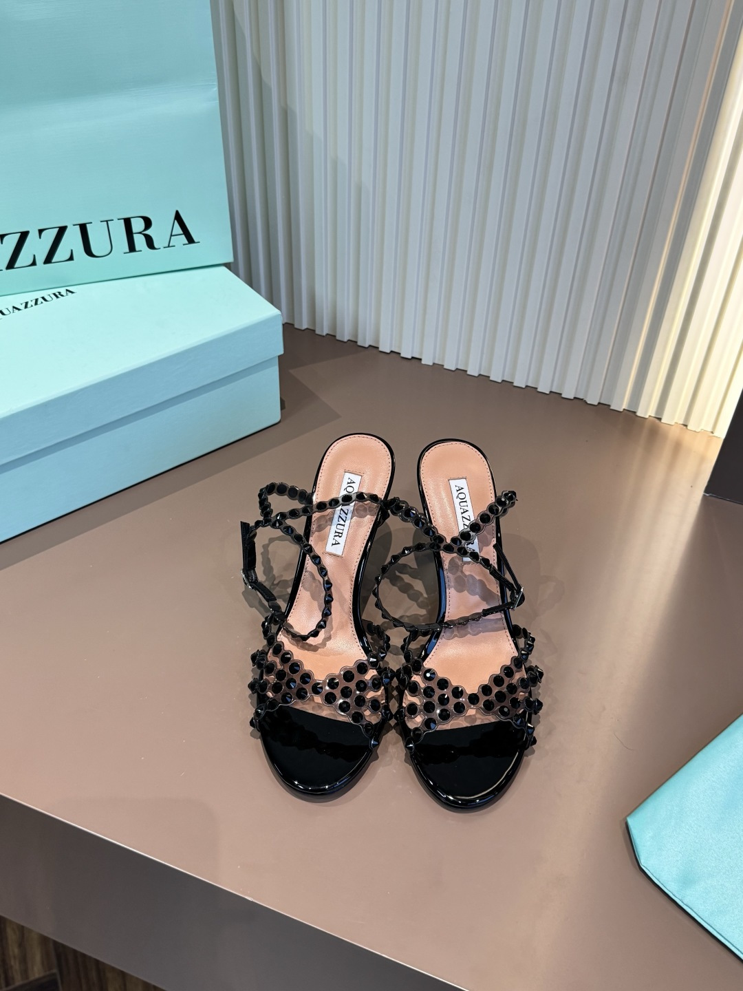 Aquazzura 涼鞋 燙鑽 PVC 高跟 黑色