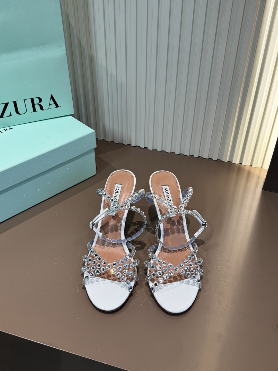 Aquazzura 涼鞋 白色 PVC 燙鑽 細跟