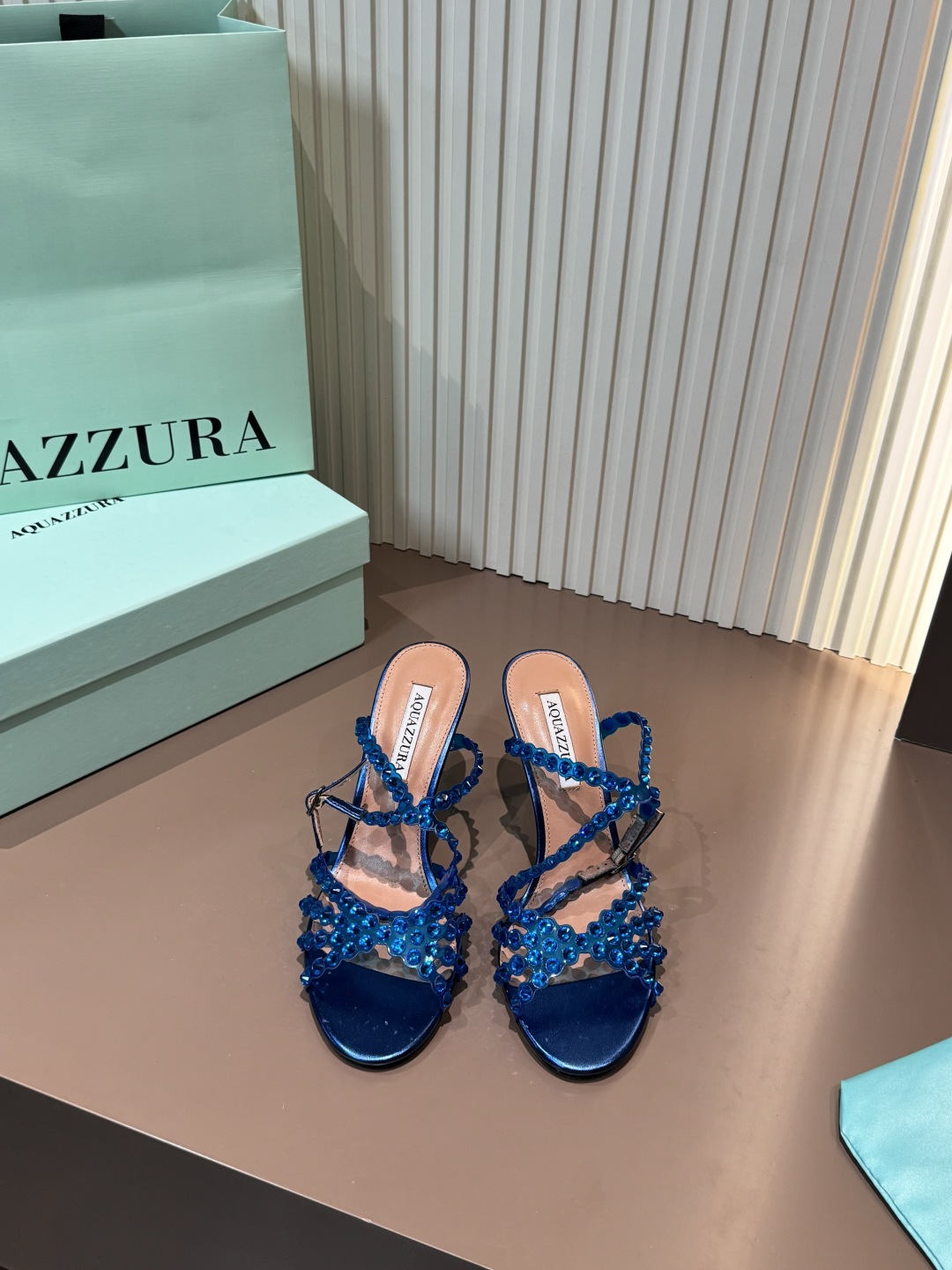 Aquazzura 涼鞋 燙鑽 PVC 高跟 藍色