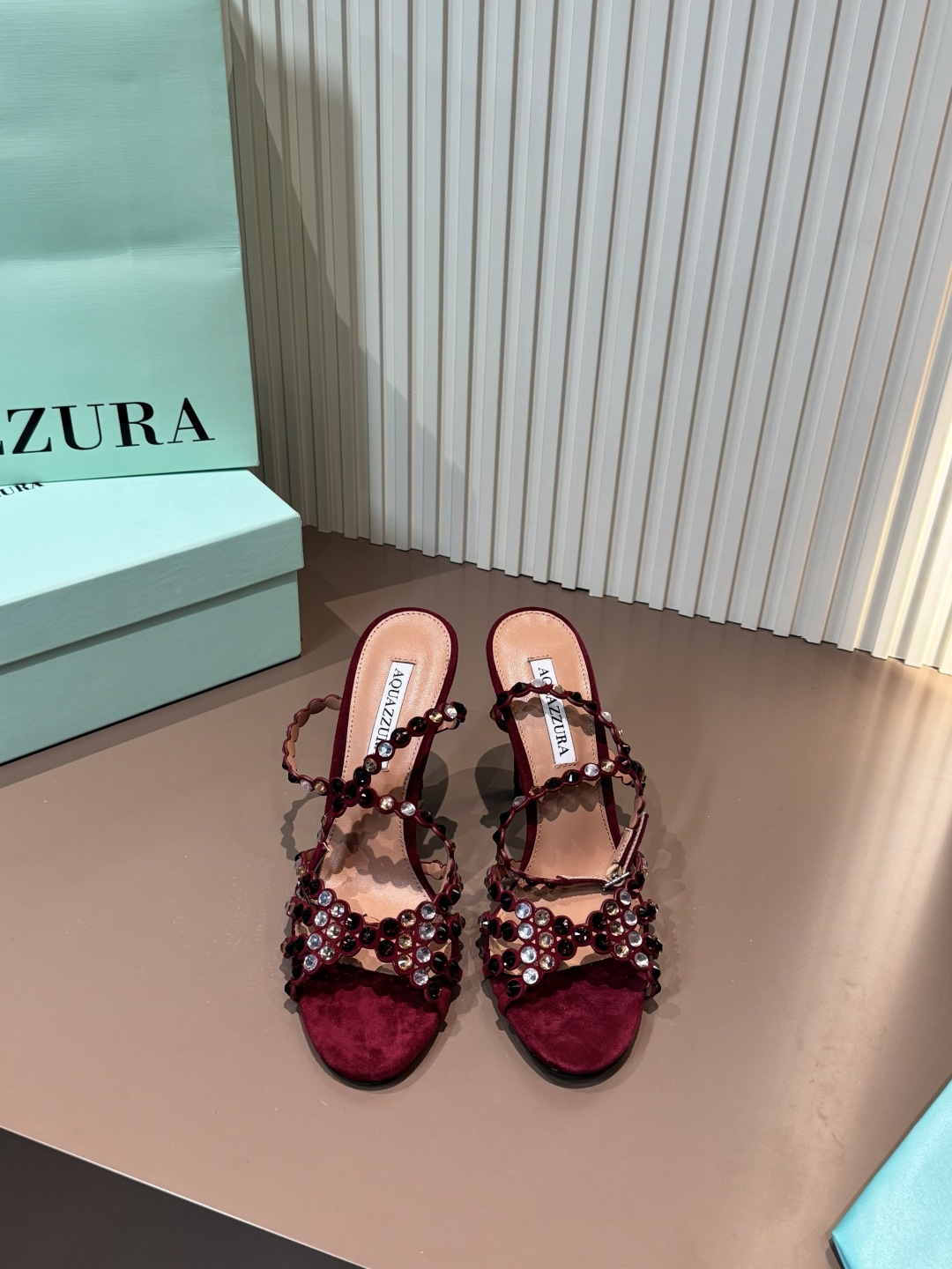 Aquazzura 涼鞋 酒紅 羊京 燙鑽 高跟