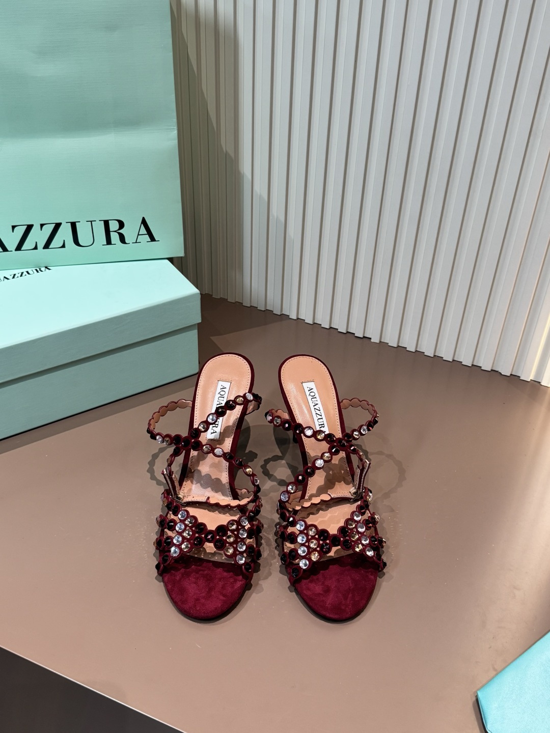 Aquazzura 涼鞋 酒紅 羊京 燙鑽 PVC 高跟