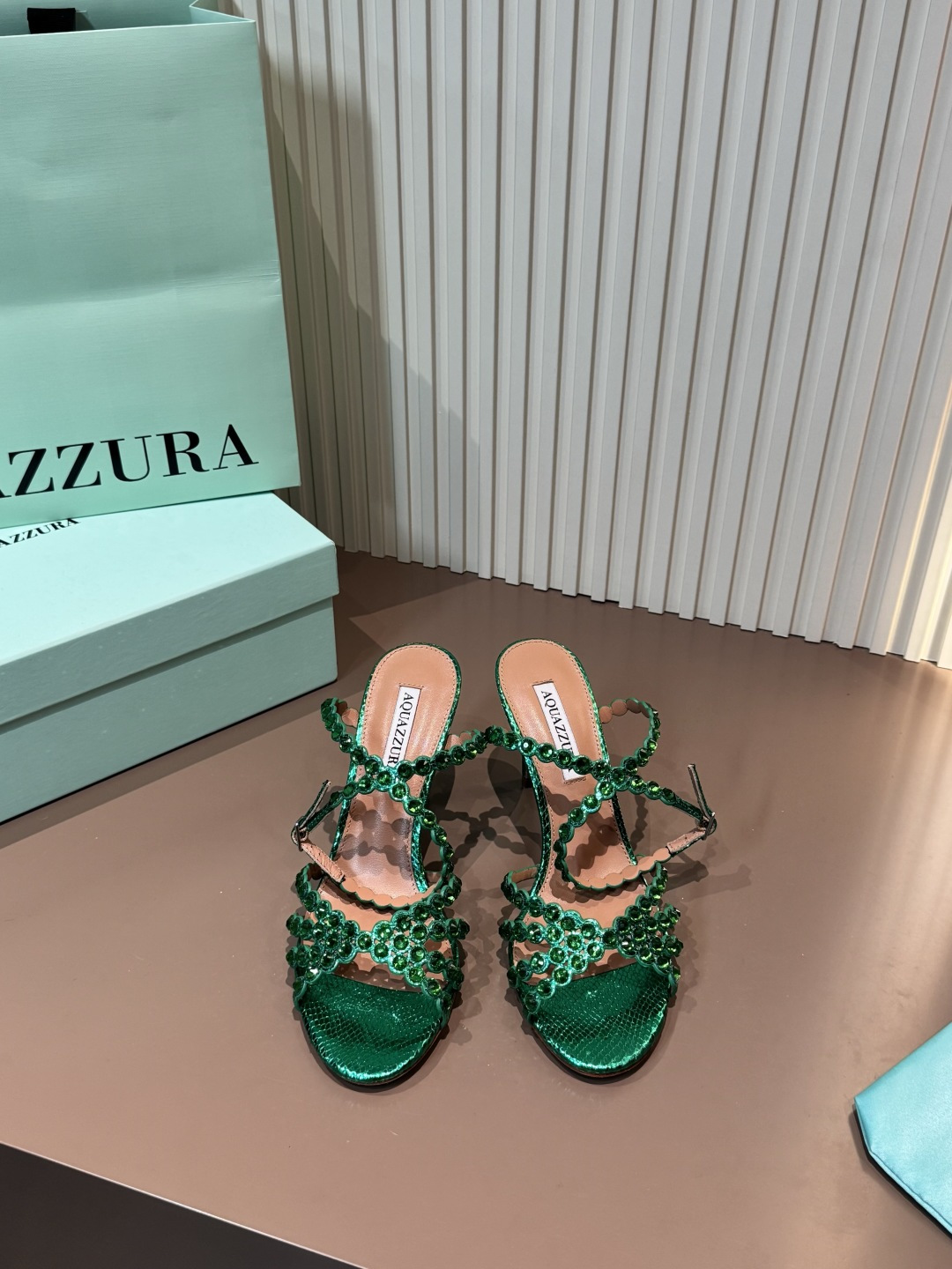Aquazzura 涼鞋 燙鑽 PVC 綠色 高跟