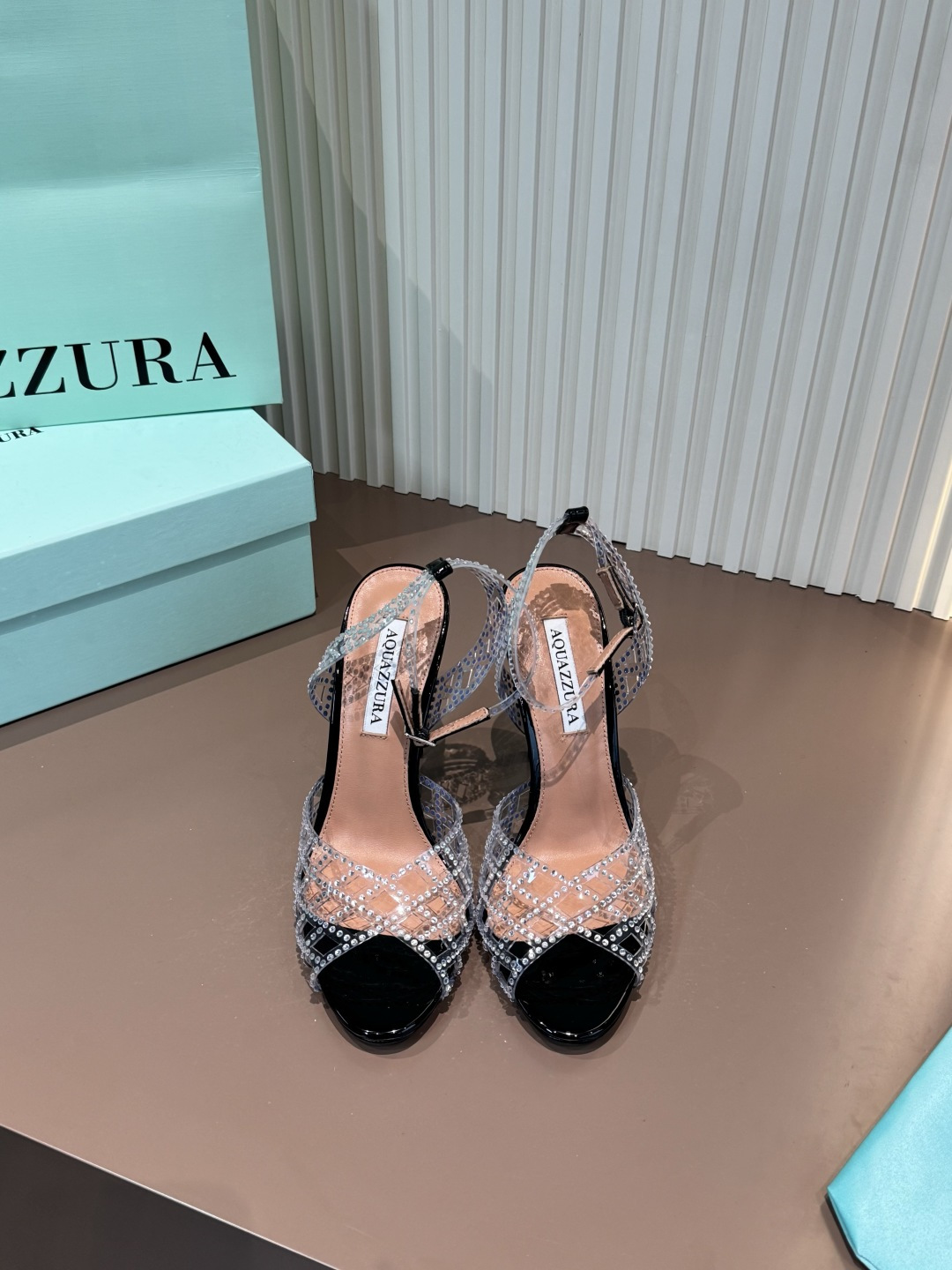Aquazzura Sandals Crystal Film Cross High Heel