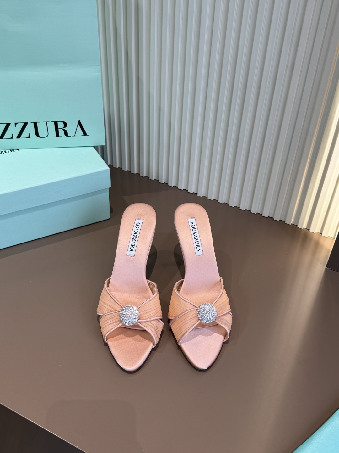 Aquazzura 鳳梨 真絲 鑲鑽 高跟 拖鞋