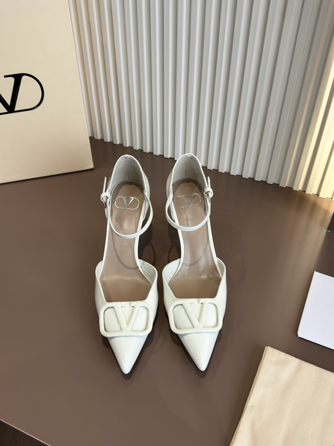 Valentino Pointed Toe Patent Leather V-Buckle High Heels Women's Shoes