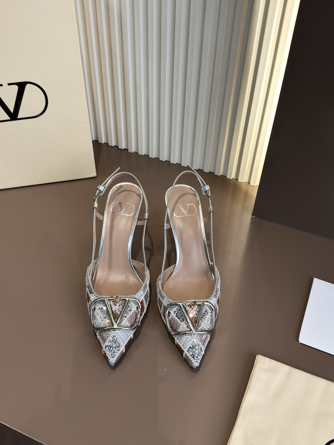 Valentino Pointed Toe Stiletto Sequin Crystal High Heels
