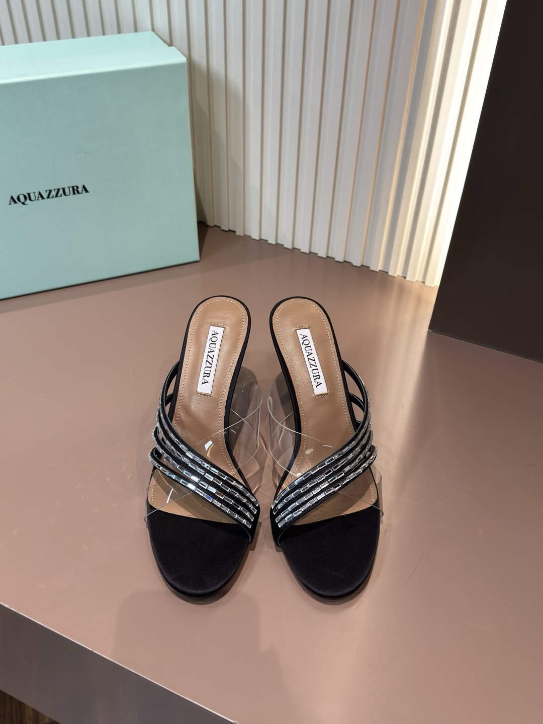 Aquazzura 高跟涼鞋 膠片 水晶 黑色