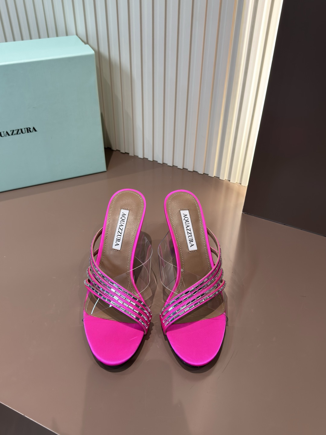 Aquazzura 高跟涼鞋 膠片 水晶 交叉 粉色