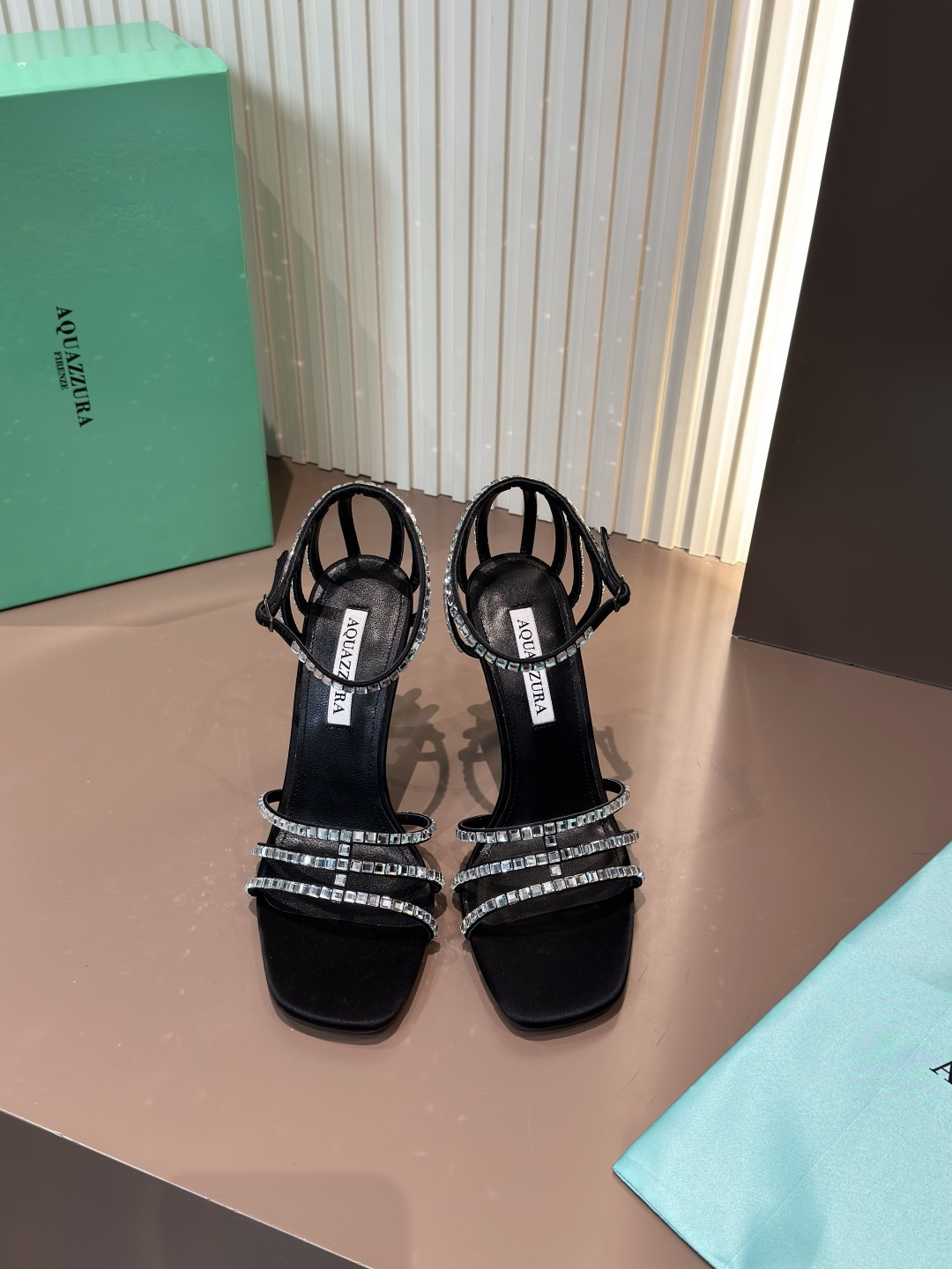 Aquazzura Sandals Black Rhinestone Stiletto Open Toe