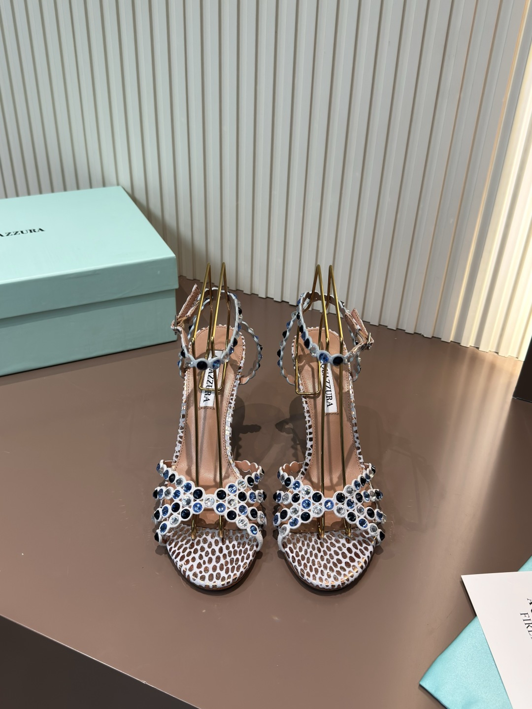 Aquazzura rhinestone cutout leather high heel sandals