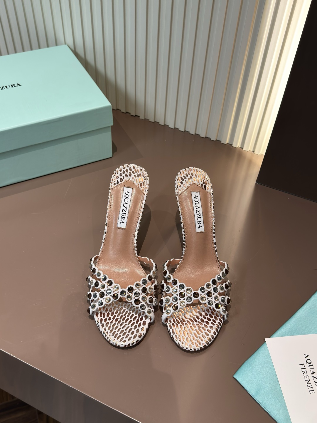 Aquazzura 水鑽 網面 高跟 涼鞋