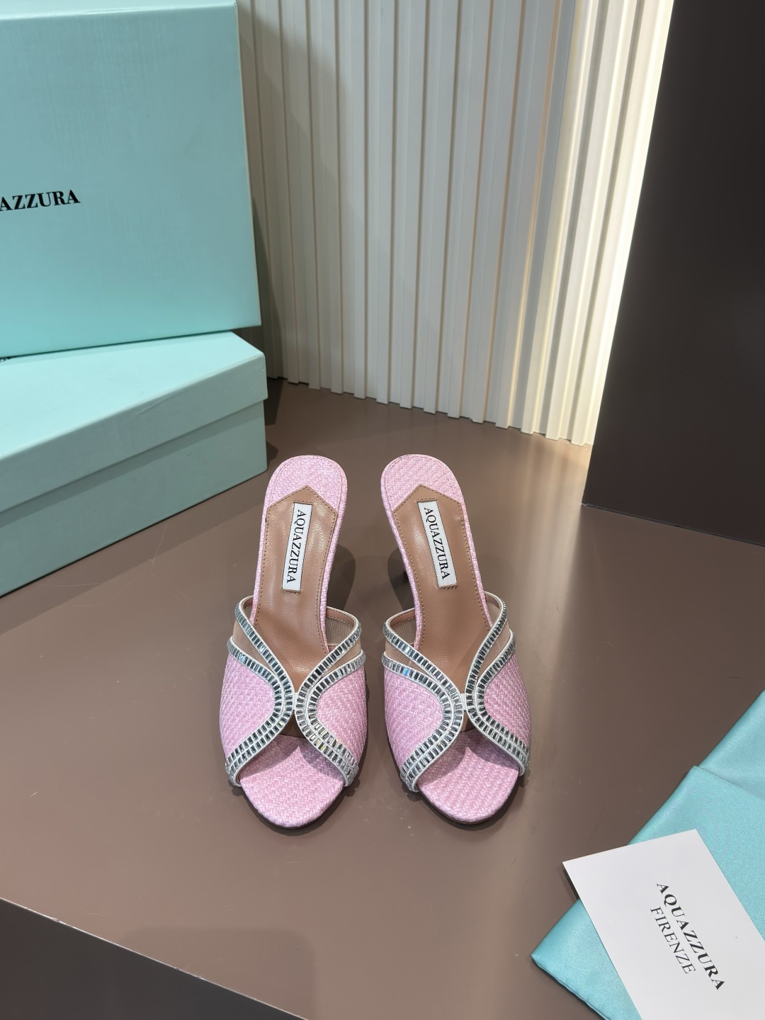 Aquazzura 粉色 水鑽 麻繩 高跟 涼拖