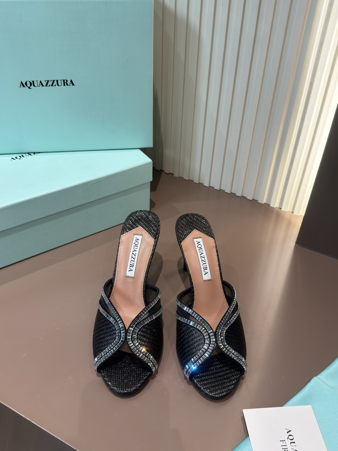 Aquazzura 水鑽 高跟 涼拖 黑色 麻繩 羊皮