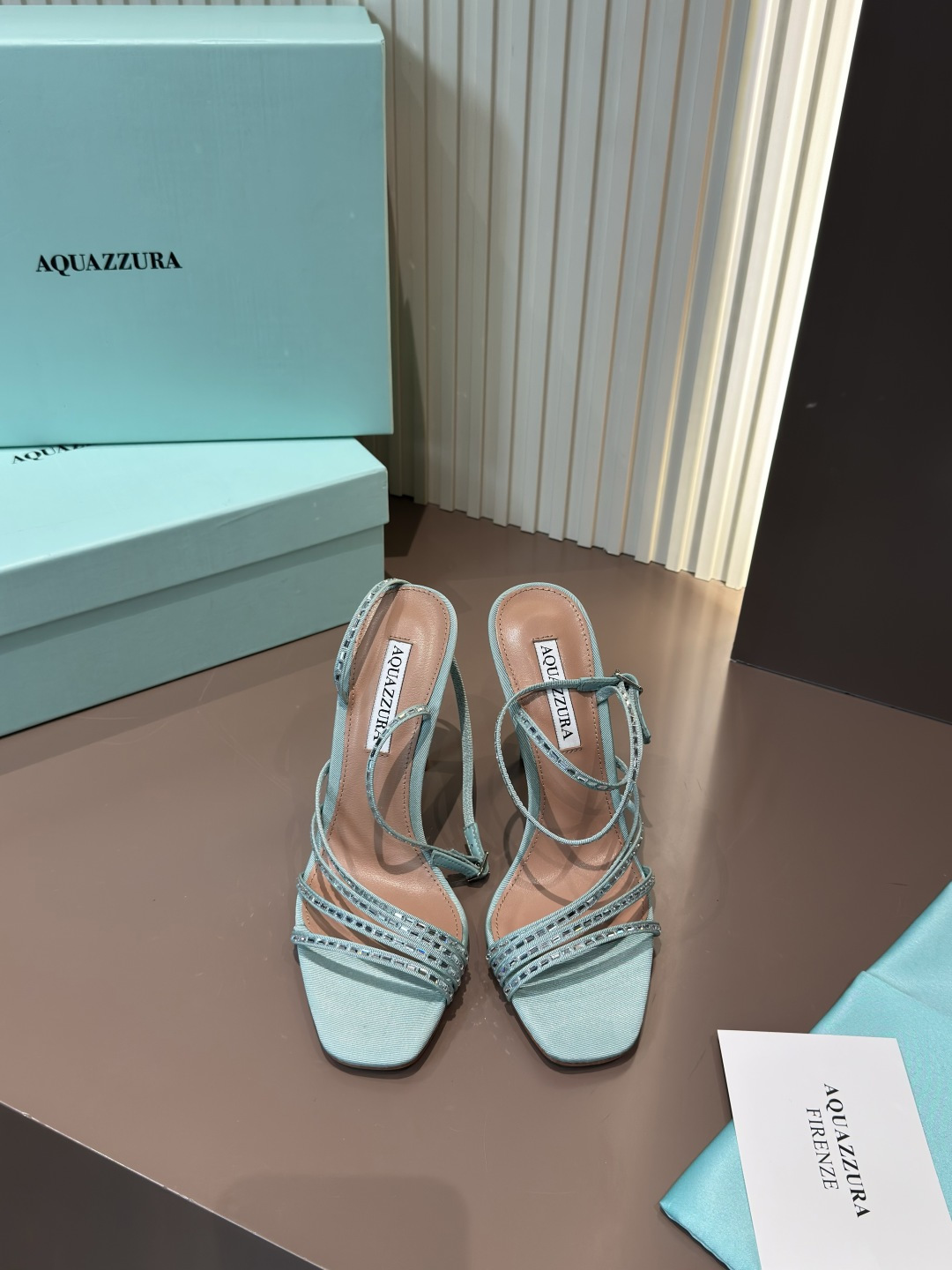 Aquazzura Strappy Rhinestone High Heel Sandals Fabric