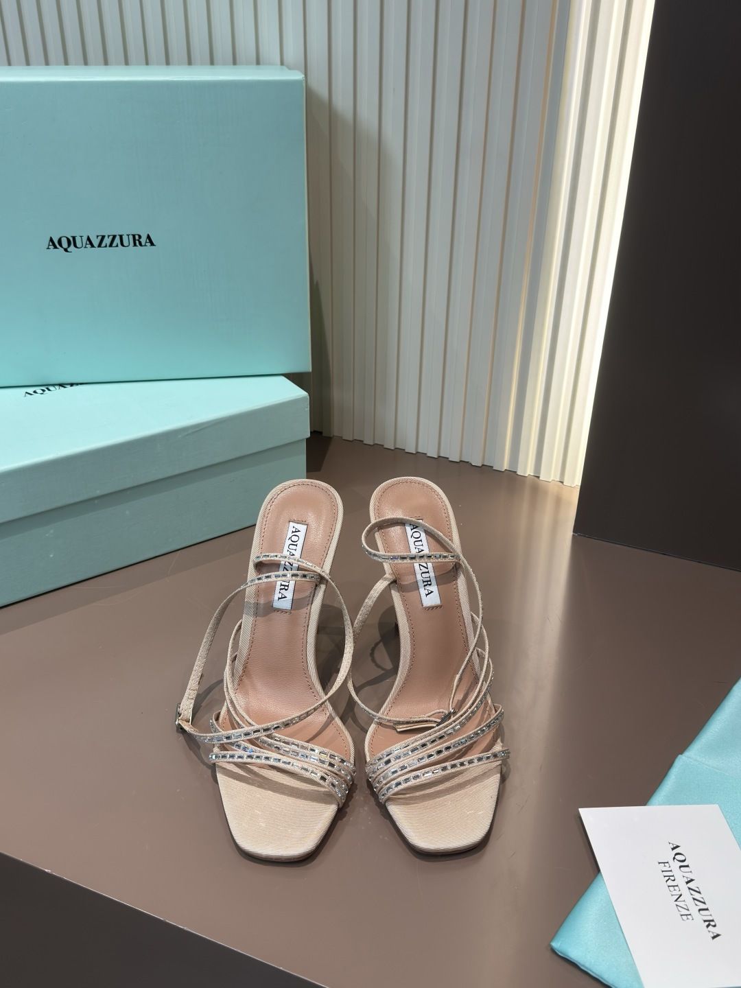 Aquazzura Strappy Rhinestone Open-Toe High Heel Sandals Sheepskin