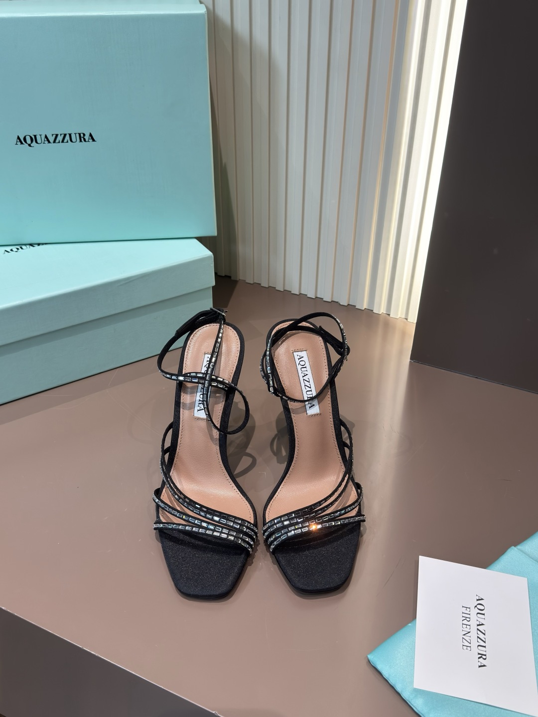 Aquazzura High Heels Fabric Rhinestones Sheepskin Insole Black
