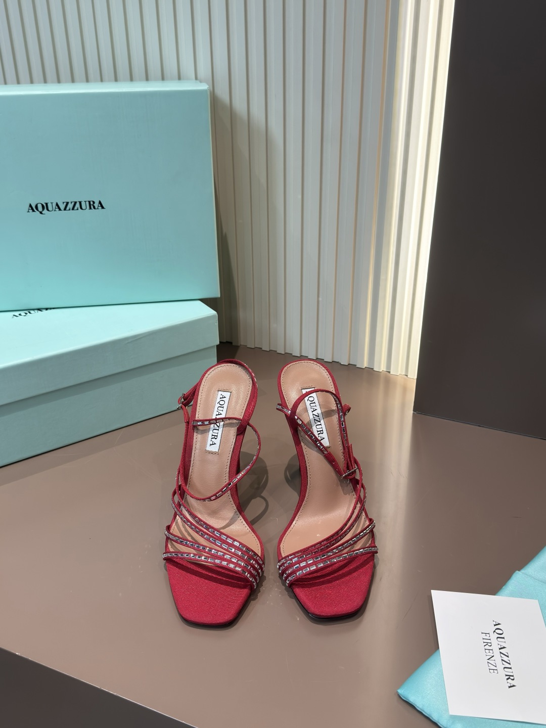 Aquazzura Red Fabric Rhinestone Strappy High Heel Sandals