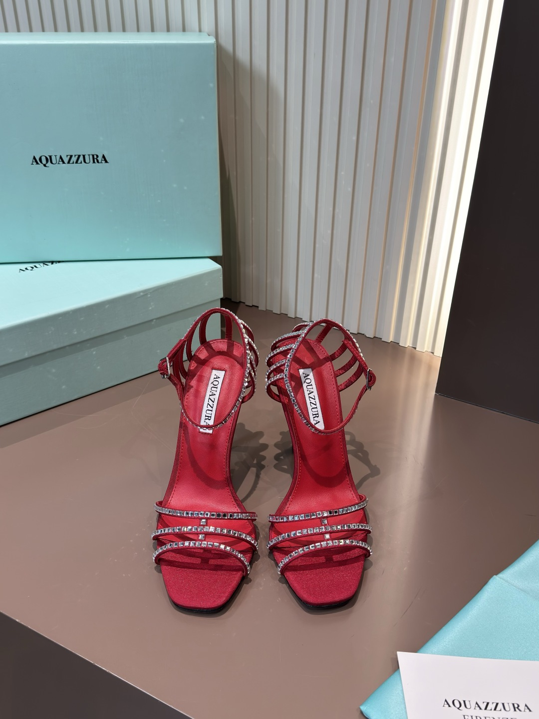 Aquazzura High Heels Patent Leather Rhinestone Open Toe Stiletto Sandals
