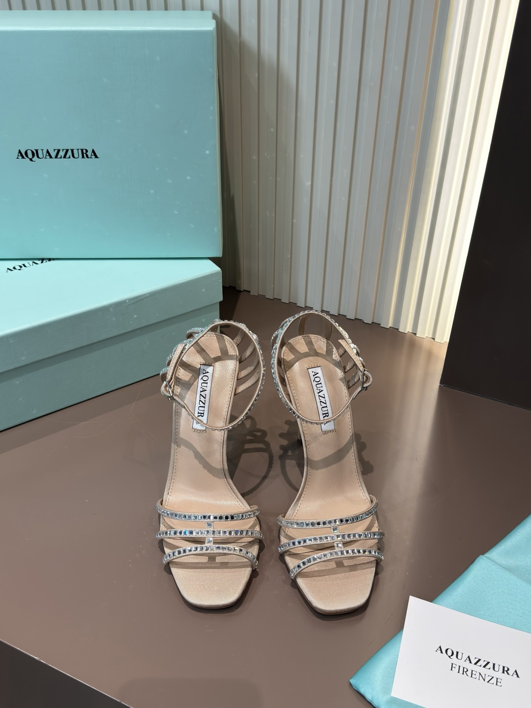 Aquazzura High Heels Crystal Embellished Leather Open Toe Stiletto Sandals