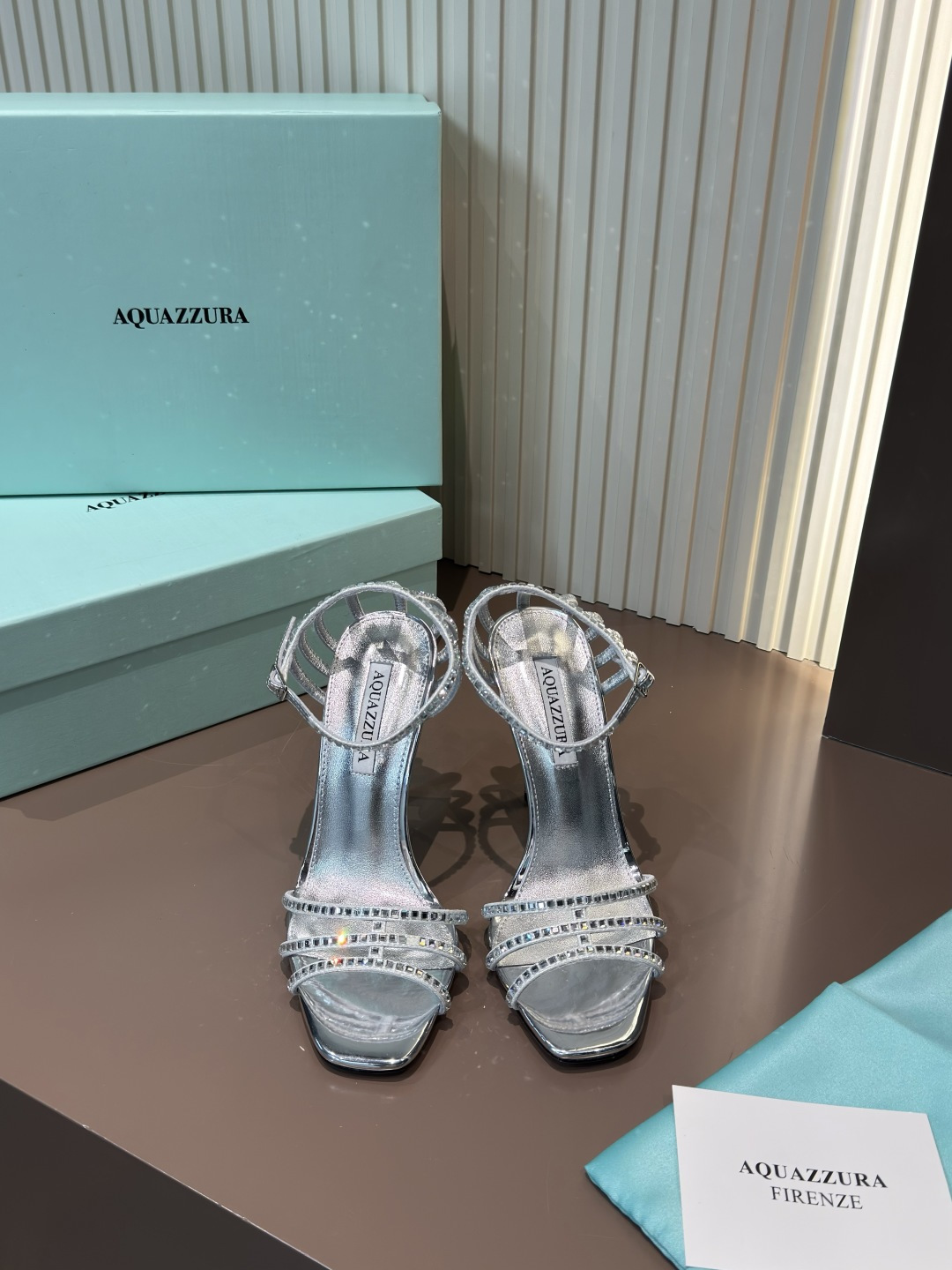 Aquazzura High Heels Patent Leather Rhinestone Open Toe Stiletto Sandals