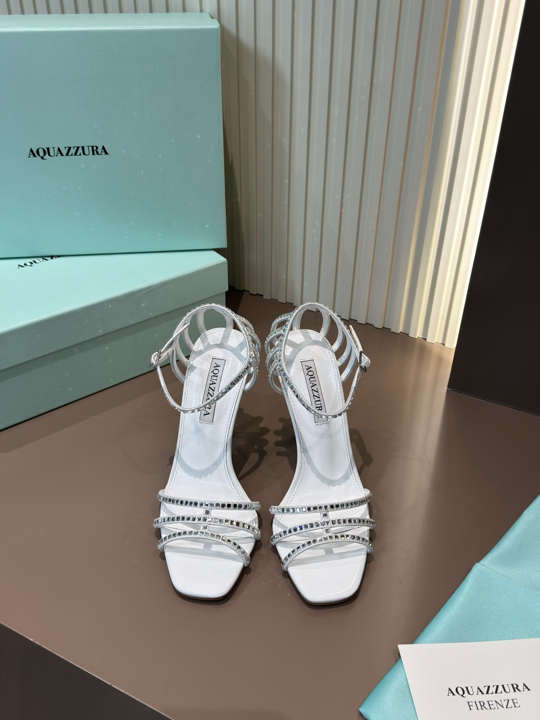 Aquazzura High Heels Patent Leather Crystal Embellished Open Toe Stiletto White