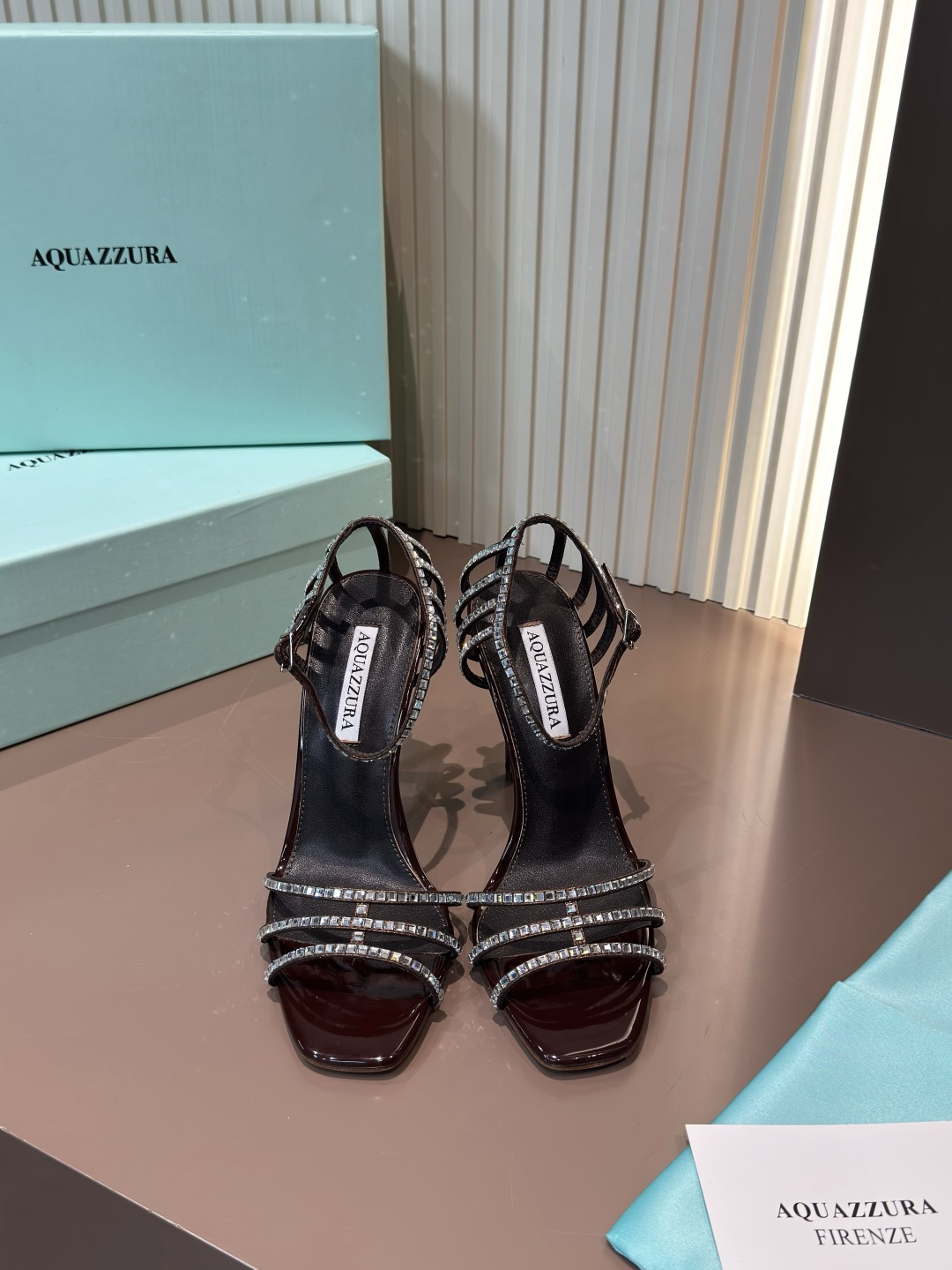 Aquazzura High Heels Patent Leather Crystal Embellished Open Toe Stiletto Sandals