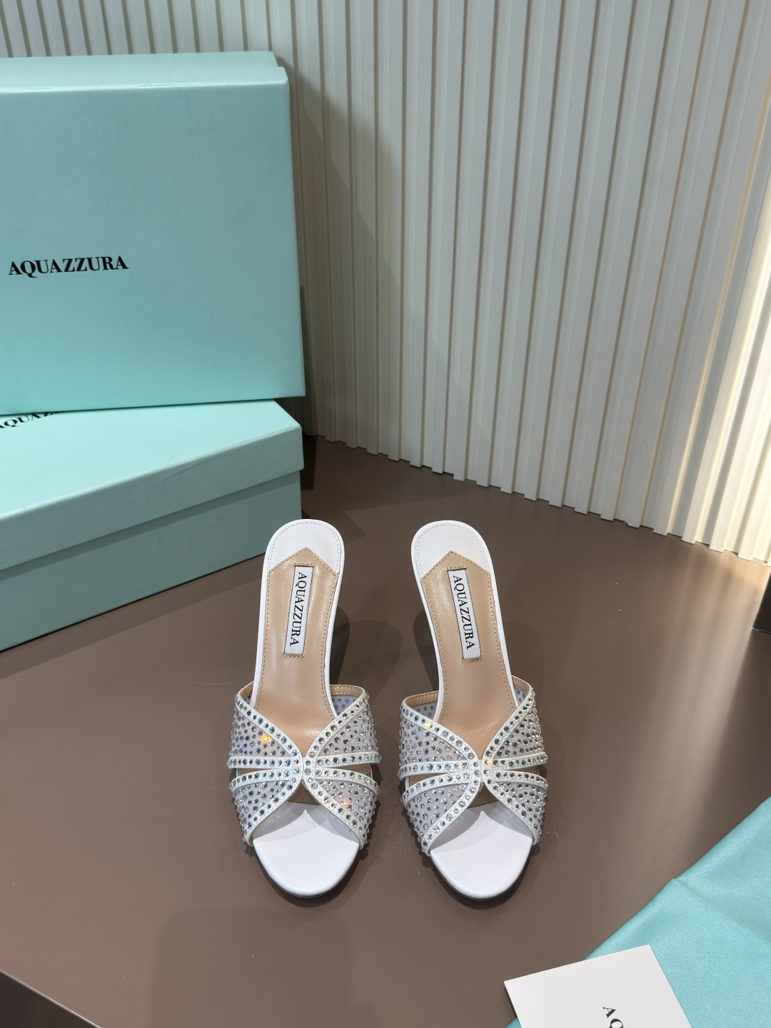 Aquazzura 水鑽網面 高跟涼拖 白色