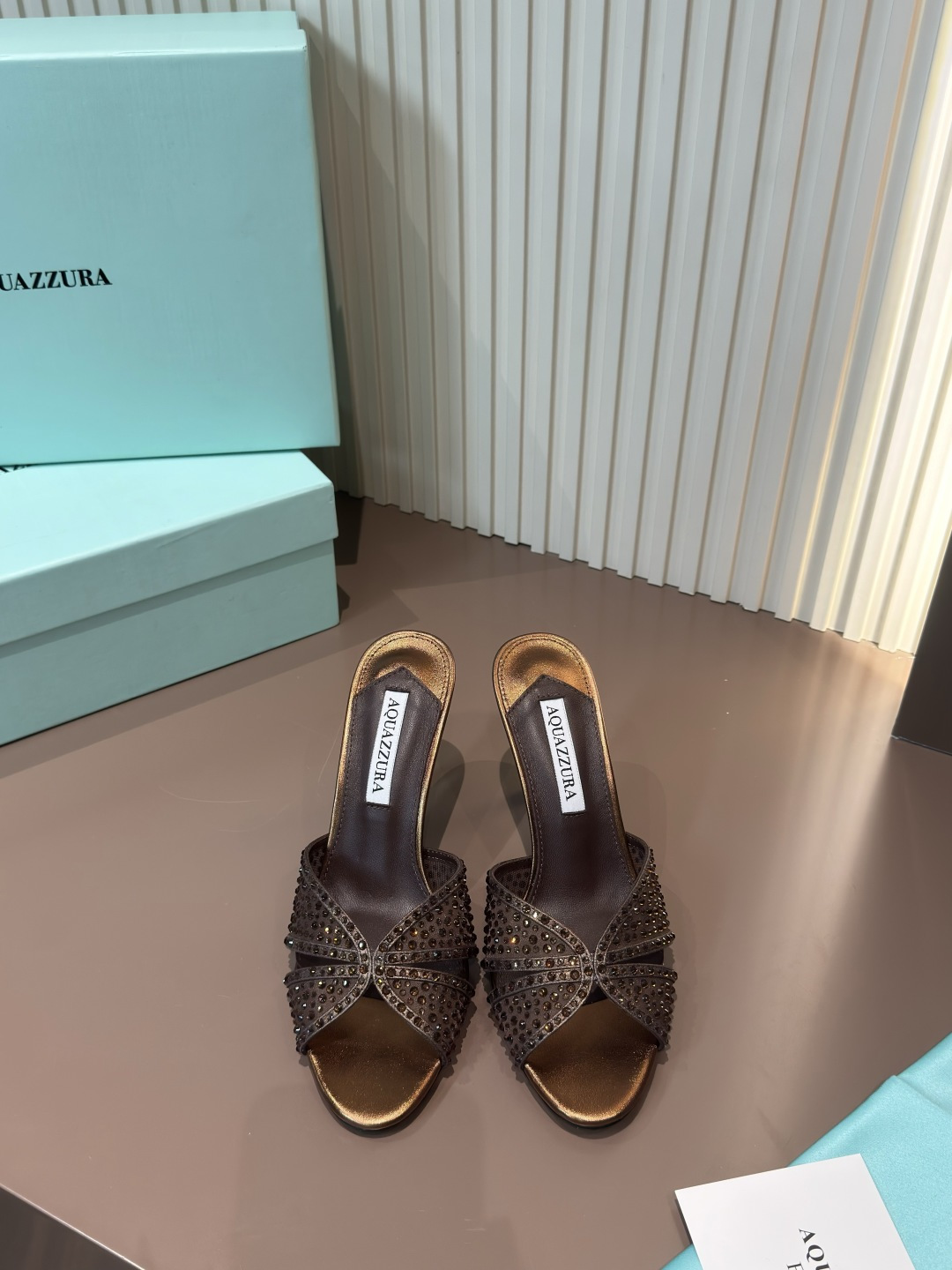 Aquazzura 涼拖 網面燙鑽 羊皮墊腳 真皮大底
