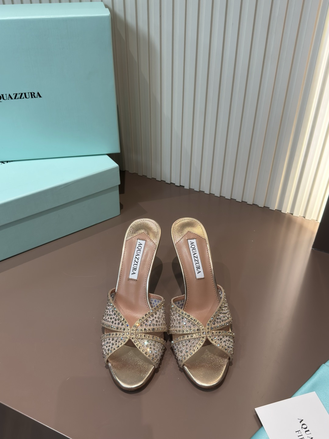 Aquazzura 高跟 網面燙鑽 羊皮 涼拖