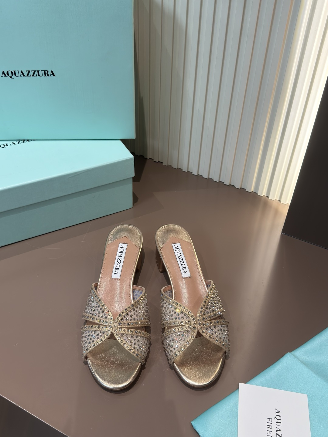 Aquazzura 涼拖 網面燙鑽 羊皮墊腳 真皮大底
