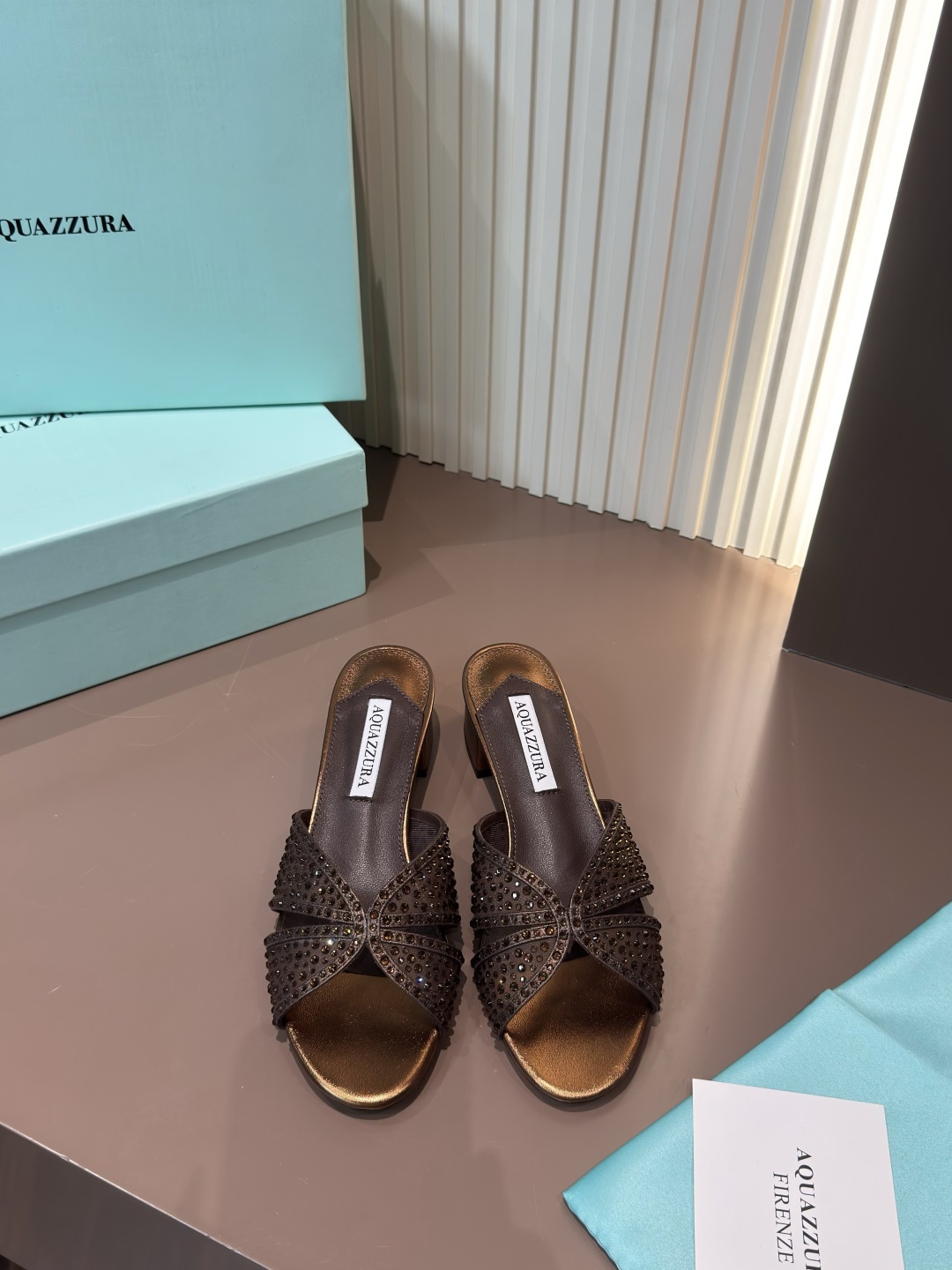 Aquazzura 涼拖 網面燙鑽 羊皮墊腳 真皮大底
