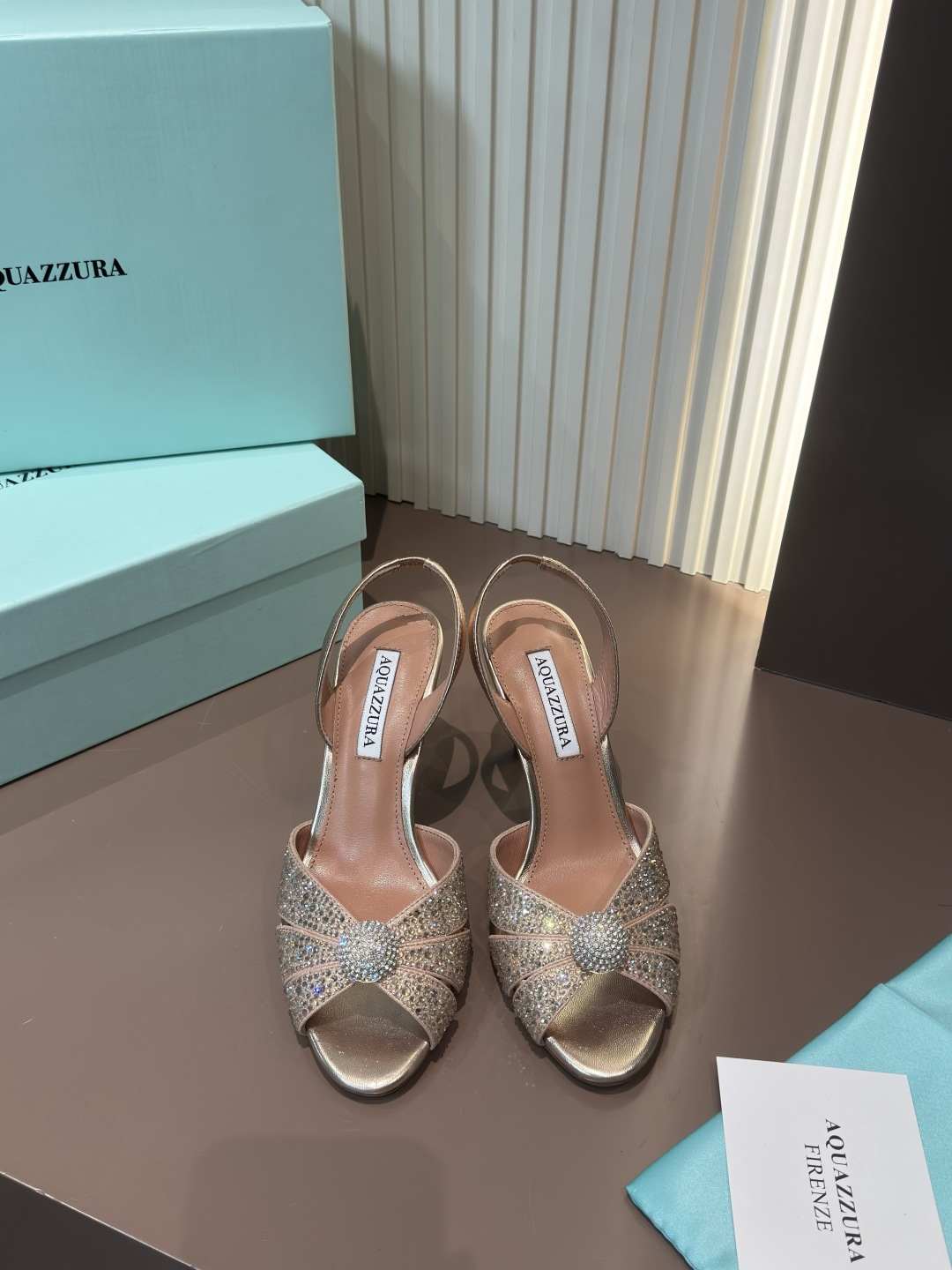 Aquazzura 高跟鞋 網面燙鑽 羊皮墊腳 露趾