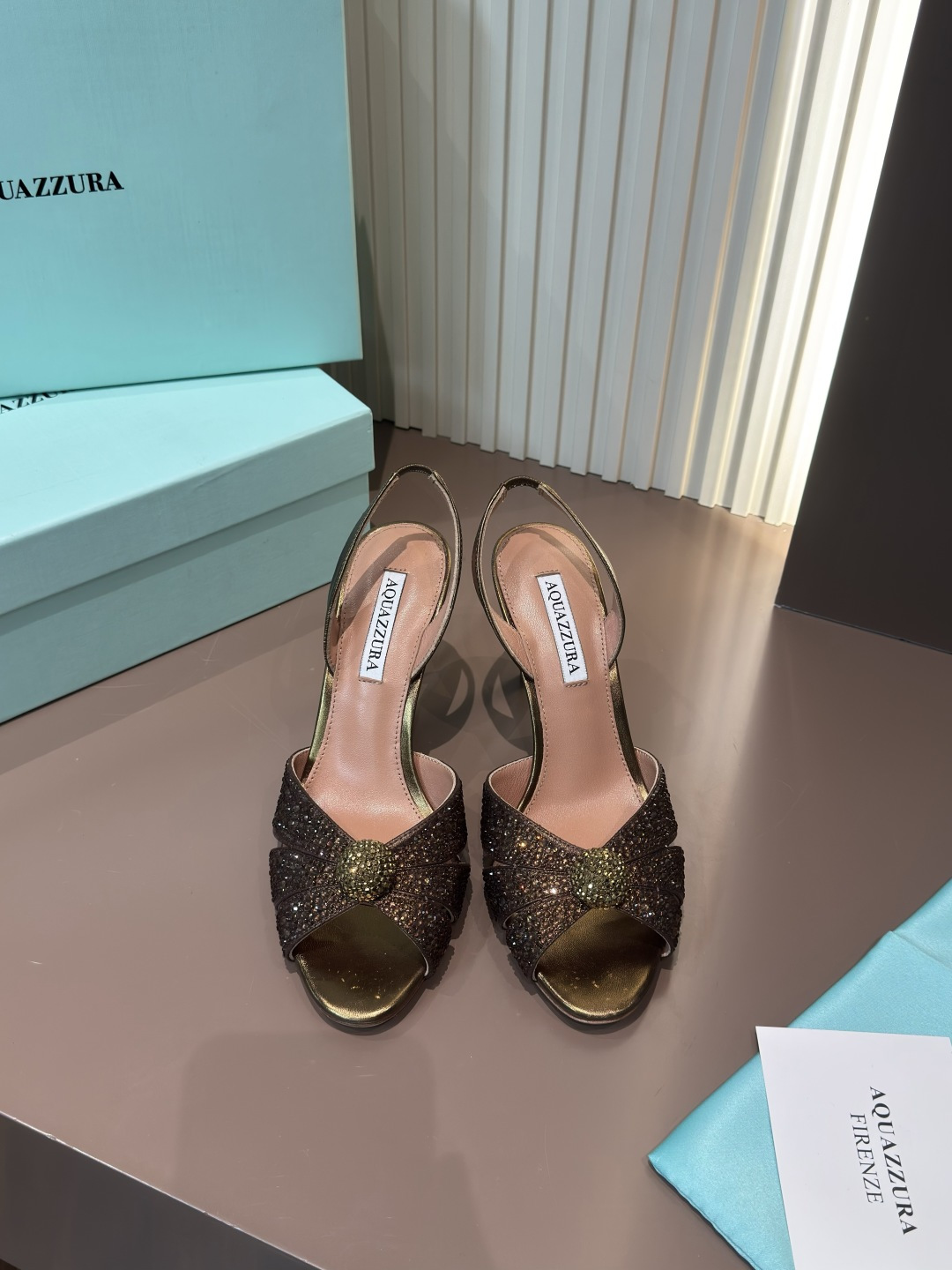 Aquazzura 高跟鞋 網面燙鑽 羊皮墊腳 露趾