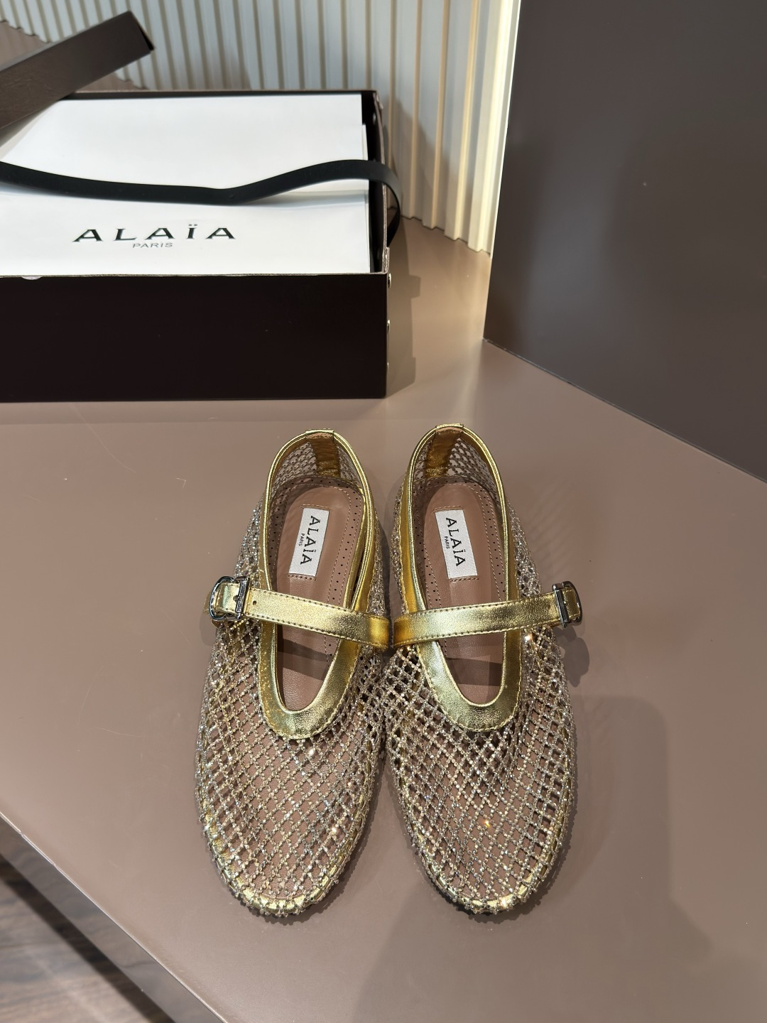 ALAIA フラットメッシュラインストーンバレエシューズ レディース ファッションエレガント-トップバージョン