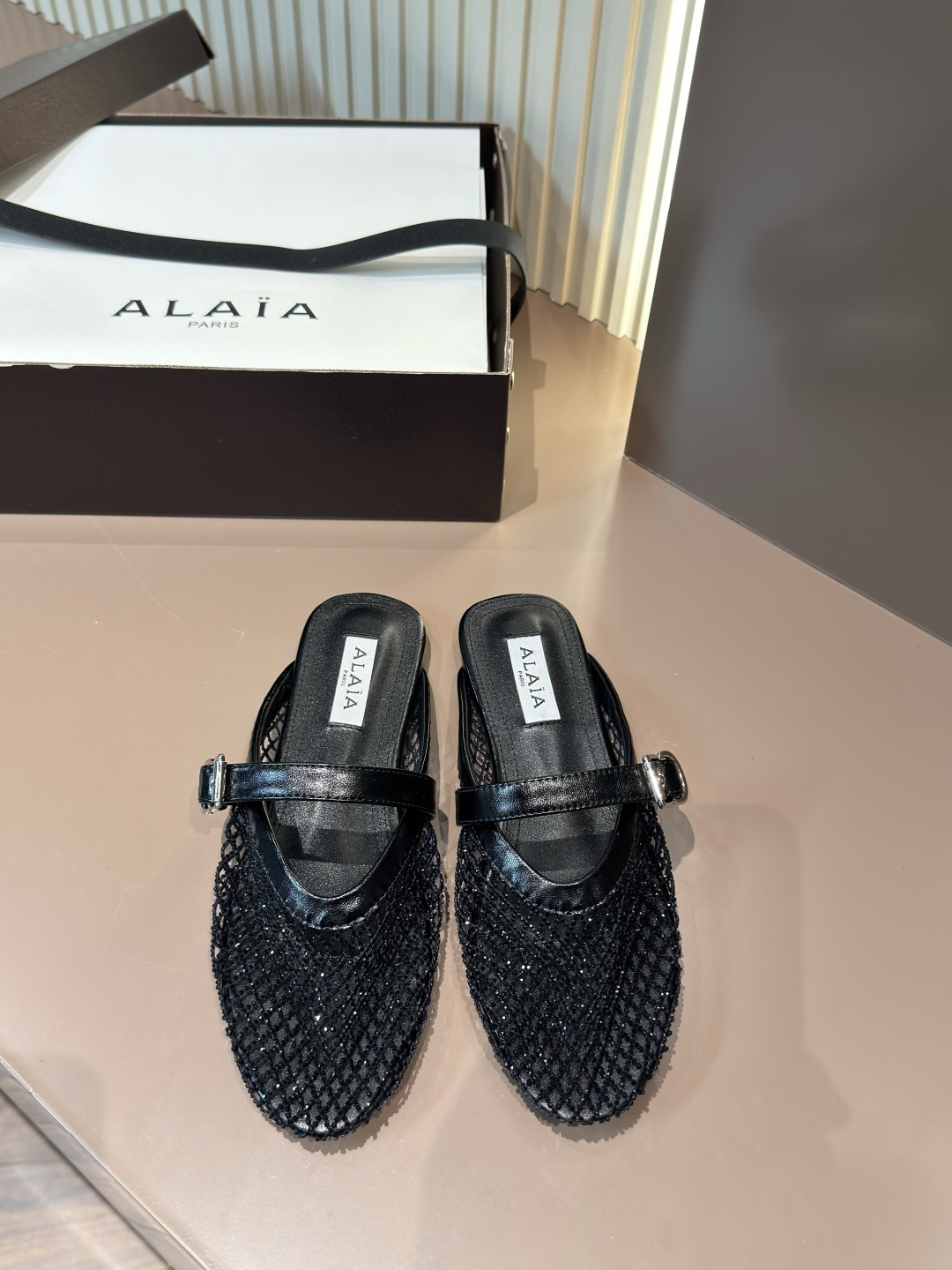 ALAIA フラットメッシュラインストーンバレエシューズ レディース ファッションエレガント-トップバージョン