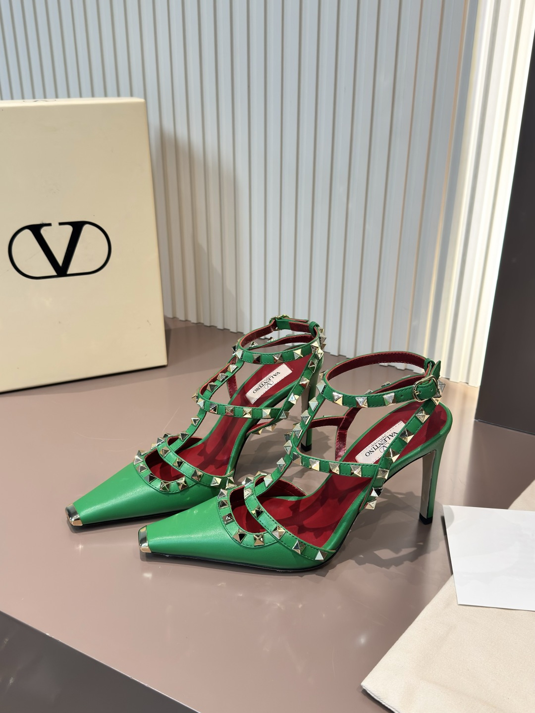 Valentino studded pointed-toe stiletto sandals metal toe leather