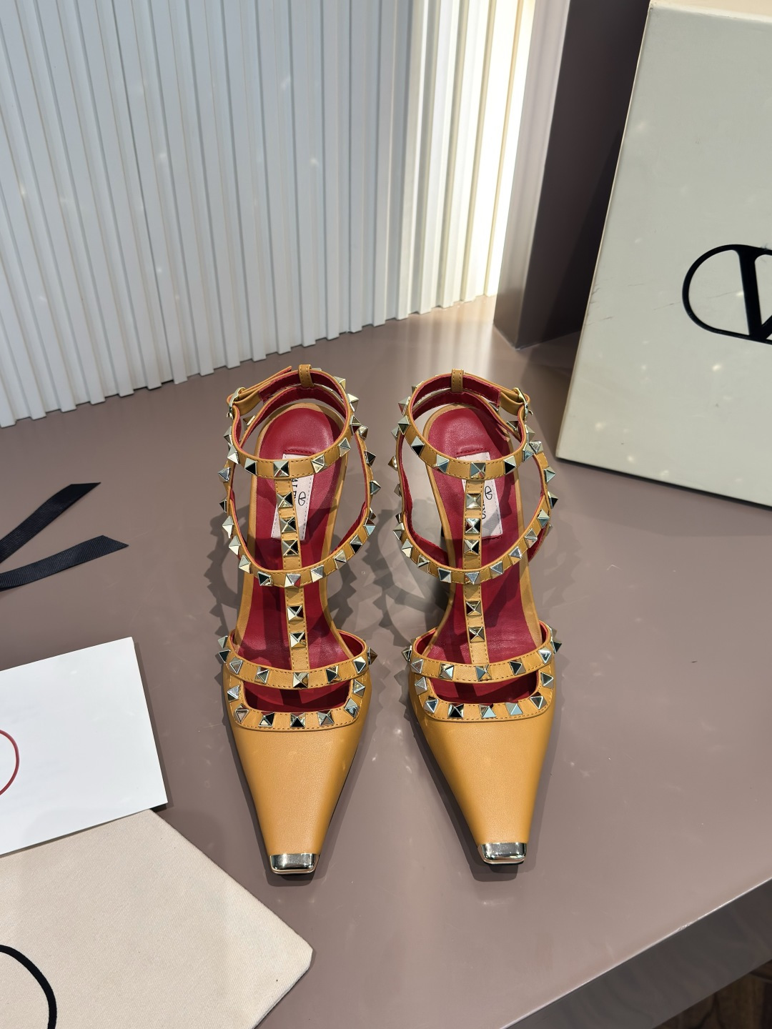 Valentino Sandals Cowhide Studs Metal Toe High Heels