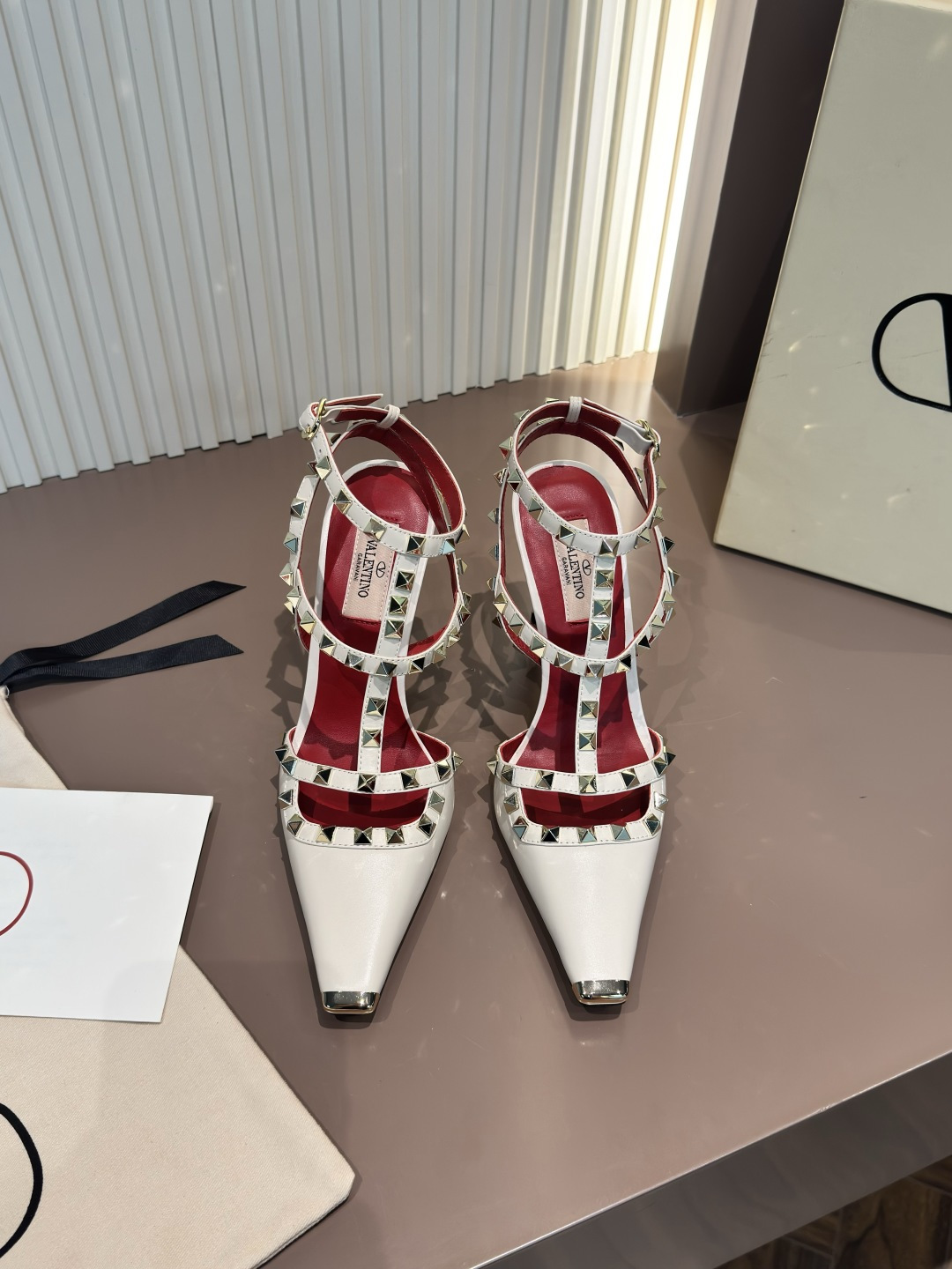 Valentino Sandals Leather Studs Pointed Toe Stiletto