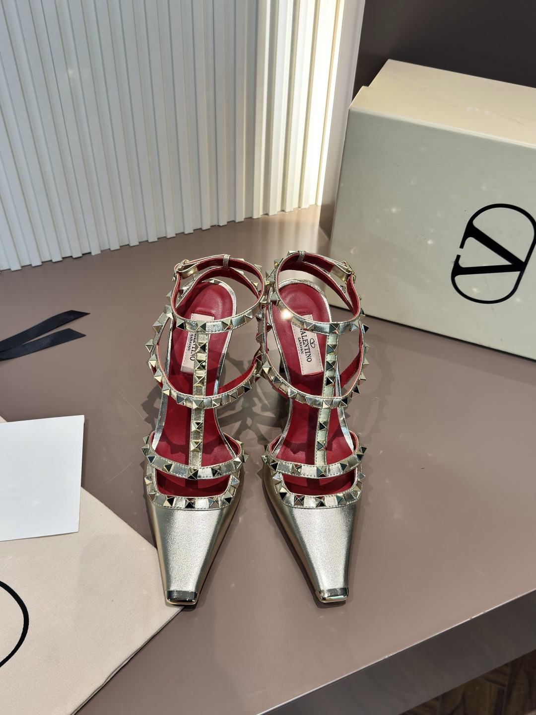 Valentino studded pointed-toe sandals metallic sheen stiletto high heels