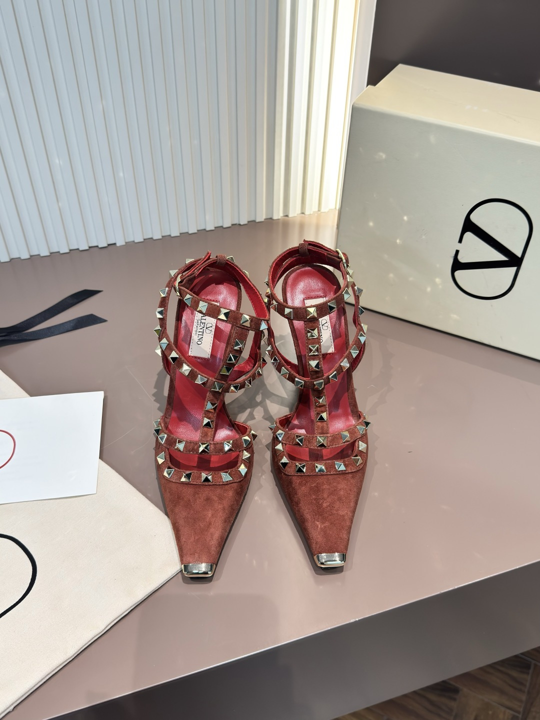 Valentino studded pointed-toe high-heel sandals metal toe leather