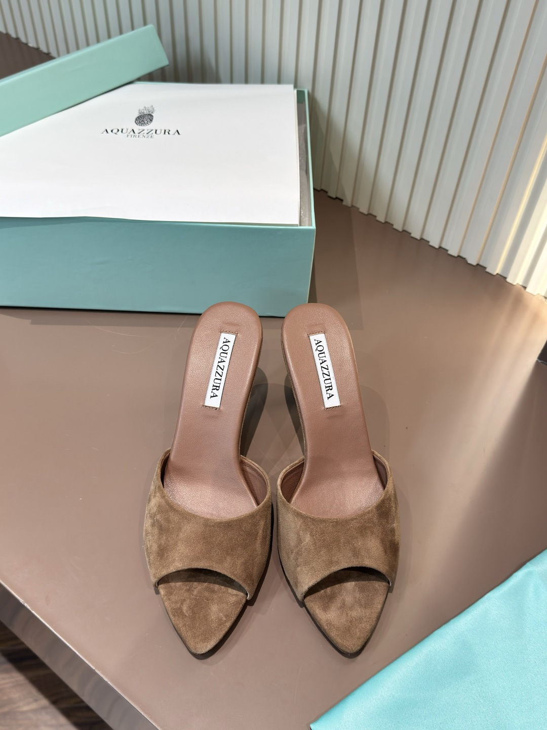 AQUAZZURA 尖頭露趾 羊京 高跟 穆勒鞋